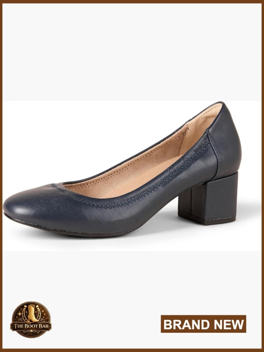 Ballet Pump with Block Heel, Memory Foam Insole, Faux Leather, Round Toe, Slip